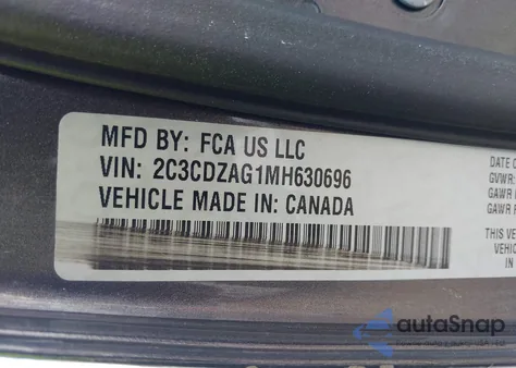 2021 Dodge Challenger Sxt z USA, uszkodzony, nr VIN 2C3CDZAG1MH630696